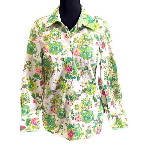Charter Club Green Floral Button Down Shirt Size Medium - Picture 1 of 13